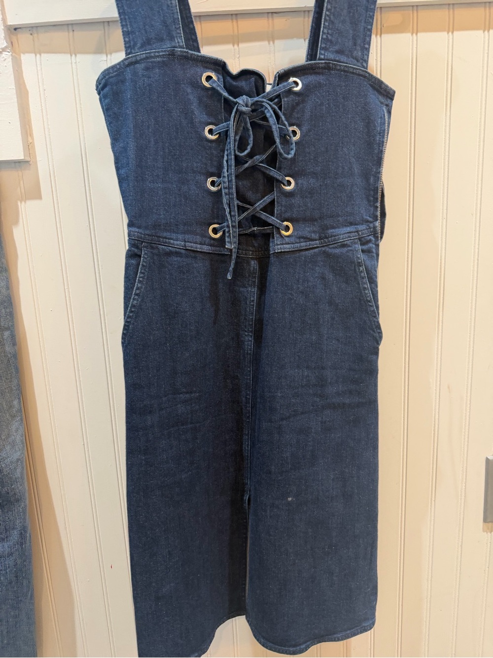 See by Chloé Dark Blue Lace-Up Denim Dress